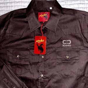 RCCO Rodeo Clothing Men’s 2XL Western Chocolate Brown Embroidered Pearl Snap